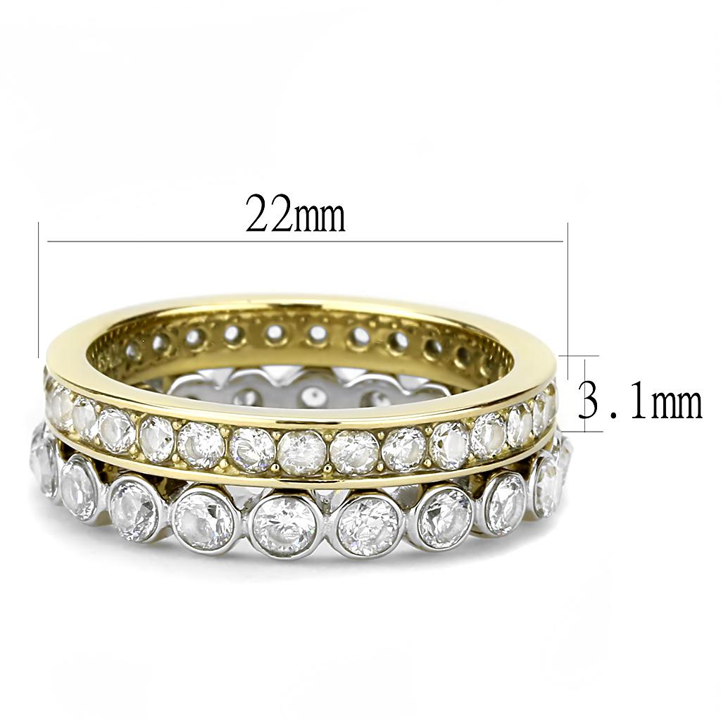 MATK3232 - Two-Tone IP Gold (Ion Plating) Stainless Steel Ring with AAA Grade CZ  in Clear