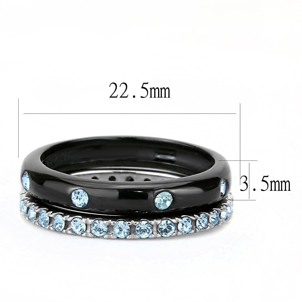 MATK3233 - Two-Tone IP Black (Ion Plating) Stainless Steel Ring with Top Grade Crystal  in Sea Blue
