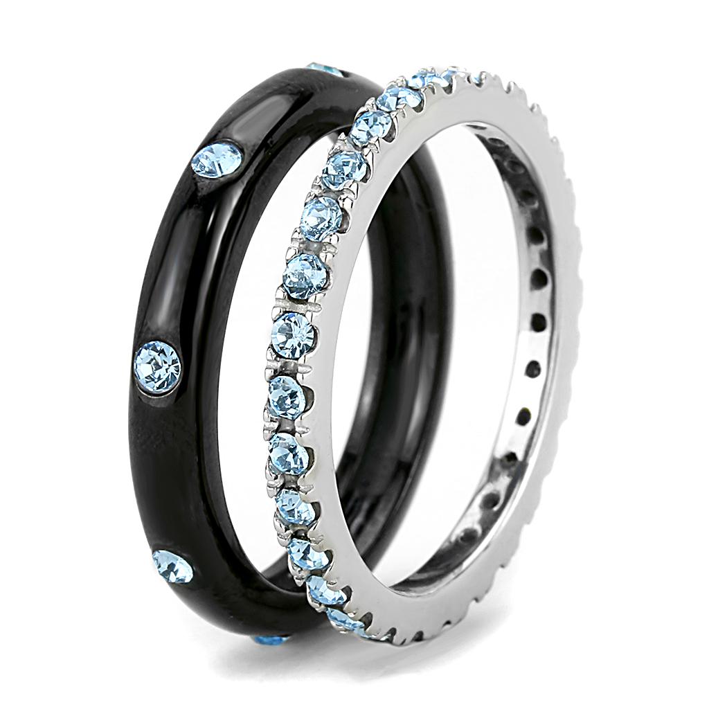 MATK3233 - Two-Tone IP Black (Ion Plating) Stainless Steel Ring with Top Grade Crystal  in Sea Blue
