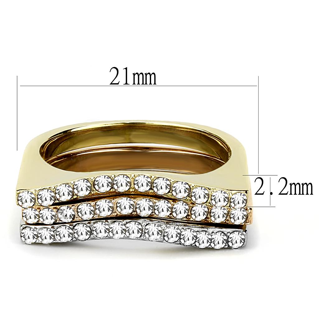 MATK3234 - Three Tone (IP Gold & IP Rose Gold & High Polished) Stainless Steel Ring with Top Grade Crystal  in Clear
