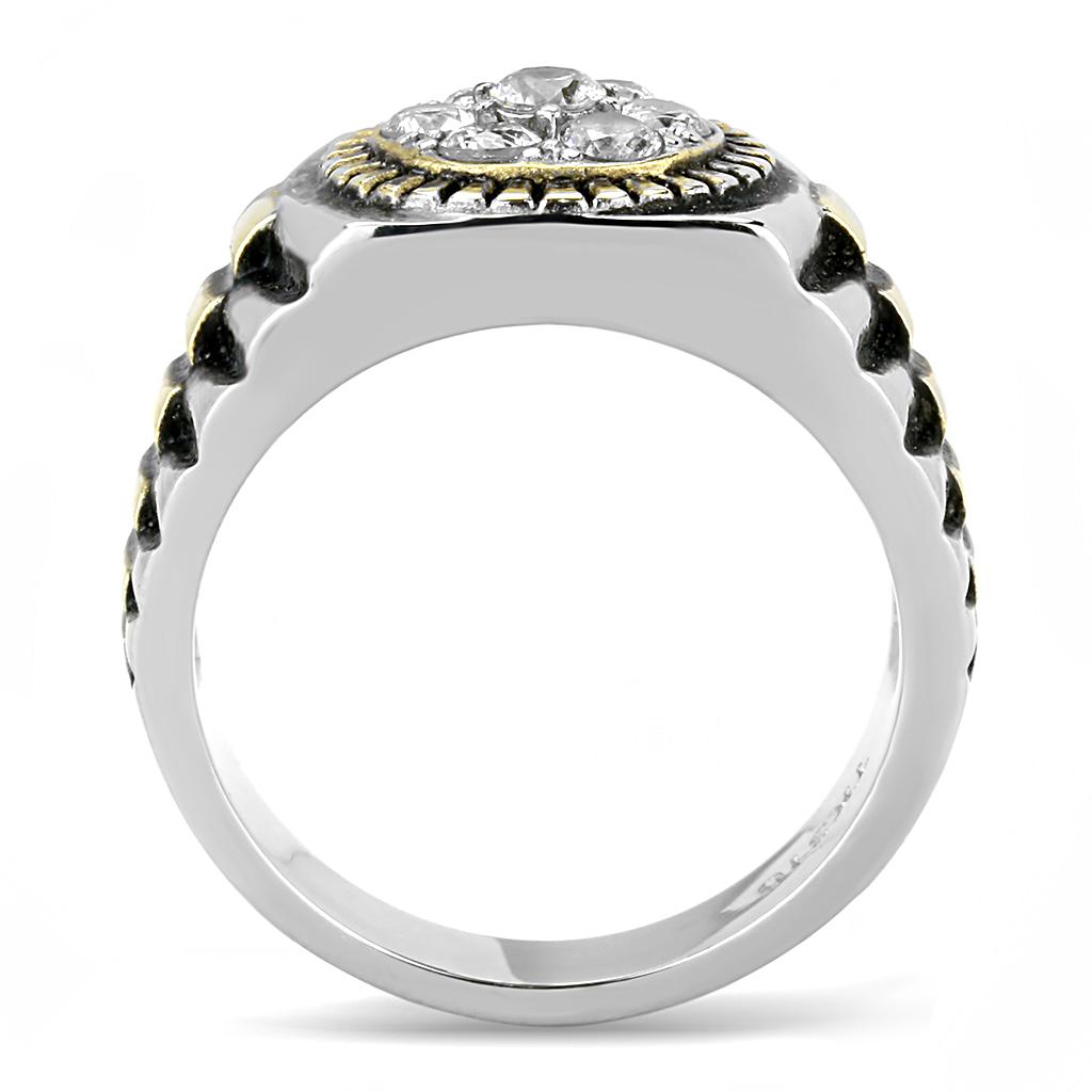 MATK3240 - Two-Tone IP Gold (Ion Plating) Stainless Steel Ring with AAA Grade CZ  in Clear