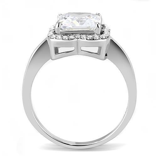 MATK3242 - High polished (no plating) Stainless Steel Ring with AAA Grade CZ  in Clear