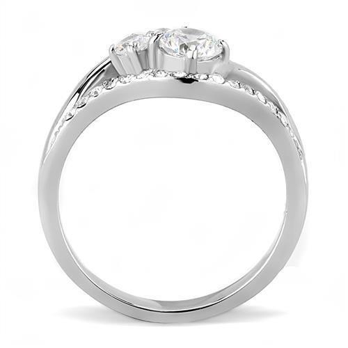 MATK3243 - High polished (no plating) Stainless Steel Ring with AAA Grade CZ  in Clear