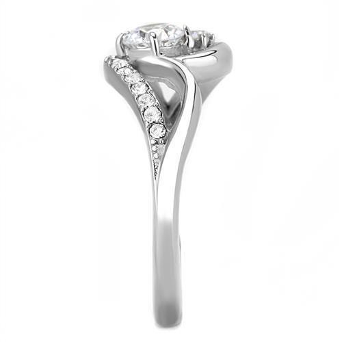 MATK3243 - High polished (no plating) Stainless Steel Ring with AAA Grade CZ  in Clear