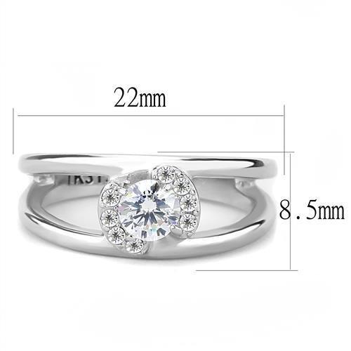 MATK3245 - High polished (no plating) Stainless Steel Ring with AAA Grade CZ  in Clear
