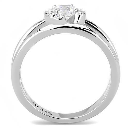 MATK3245 - High polished (no plating) Stainless Steel Ring with AAA Grade CZ  in Clear
