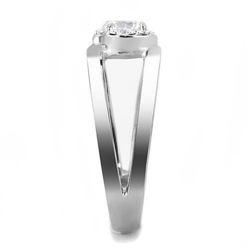 MATK3245 - High polished (no plating) Stainless Steel Ring with AAA Grade CZ  in Clear