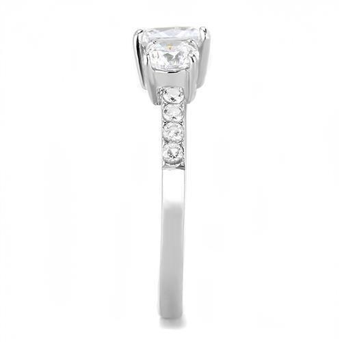 MATK3246 - High polished (no plating) Stainless Steel Ring with AAA Grade CZ  in Clear