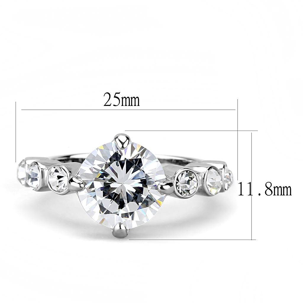 MATK3247 - High polished (no plating) Stainless Steel Ring with AAA Grade CZ  in Clear