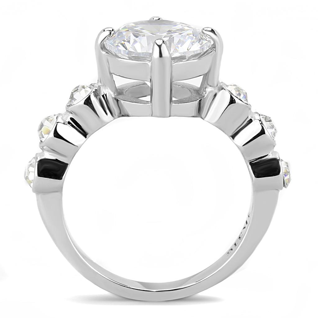 MATK3247 - High polished (no plating) Stainless Steel Ring with AAA Grade CZ  in Clear