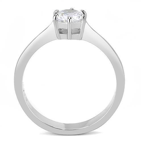 MATK3252 - High polished (no plating) Stainless Steel Ring with AAA Grade CZ  in Clear