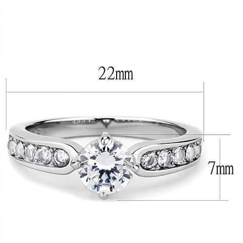 MATK3256 - High polished (no plating) Stainless Steel Ring with AAA Grade CZ  in Clear