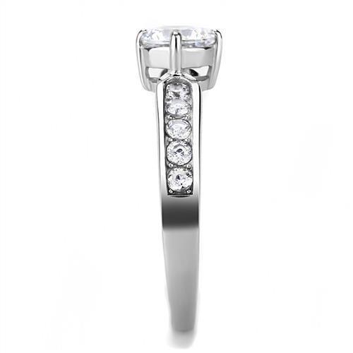 MATK3256 - High polished (no plating) Stainless Steel Ring with AAA Grade CZ  in Clear