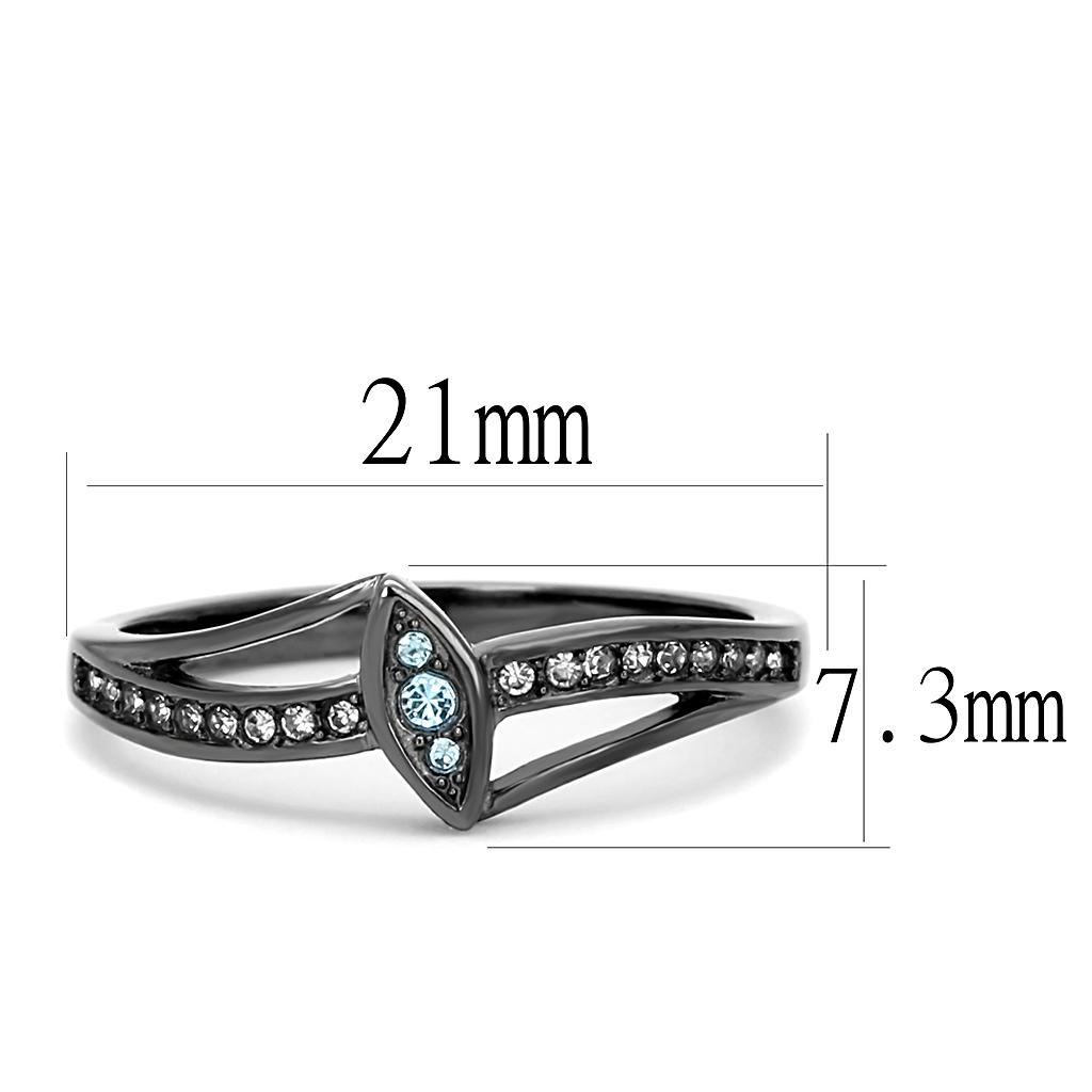 MATK3260 - IP Light Black  (IP Gun) Stainless Steel Ring with Top Grade Crystal  in Sea Blue