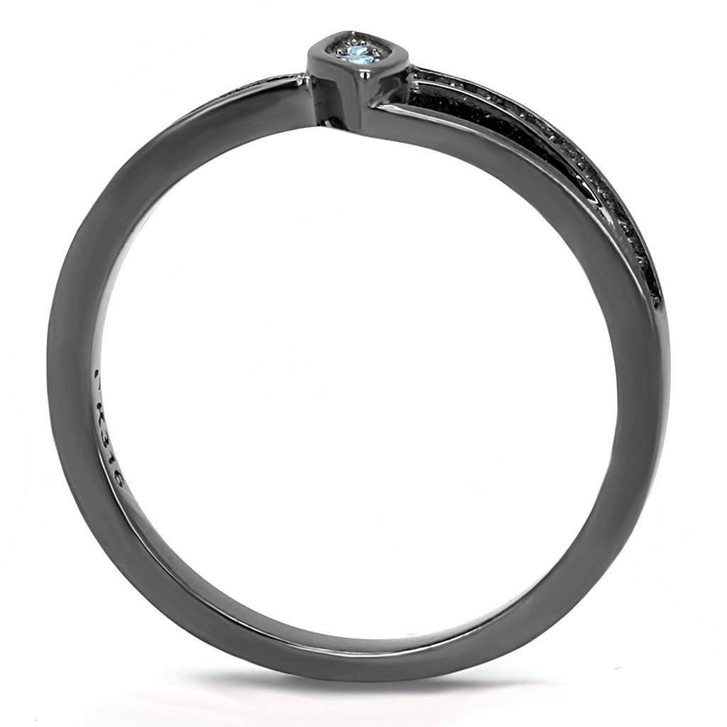 MATK3260 - IP Light Black  (IP Gun) Stainless Steel Ring with Top Grade Crystal  in Sea Blue