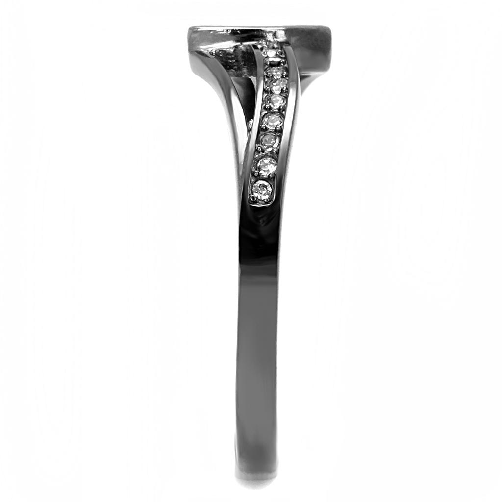 MATK3260 - IP Light Black  (IP Gun) Stainless Steel Ring with Top Grade Crystal  in Sea Blue