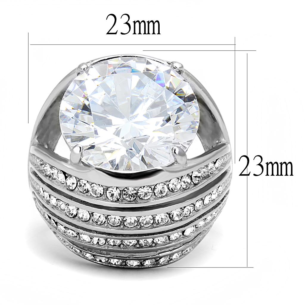 MATK3263 - High polished (no plating) Stainless Steel Ring with AAA Grade CZ  in Clear