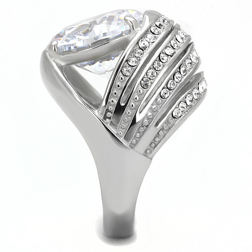 MATK3263 - High polished (no plating) Stainless Steel Ring with AAA Grade CZ  in Clear