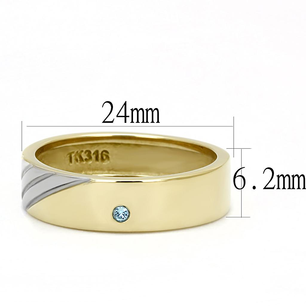 MATK3267 - Two-Tone IP Gold (Ion Plating) Stainless Steel Ring with Top Grade Crystal  in Sea Blue