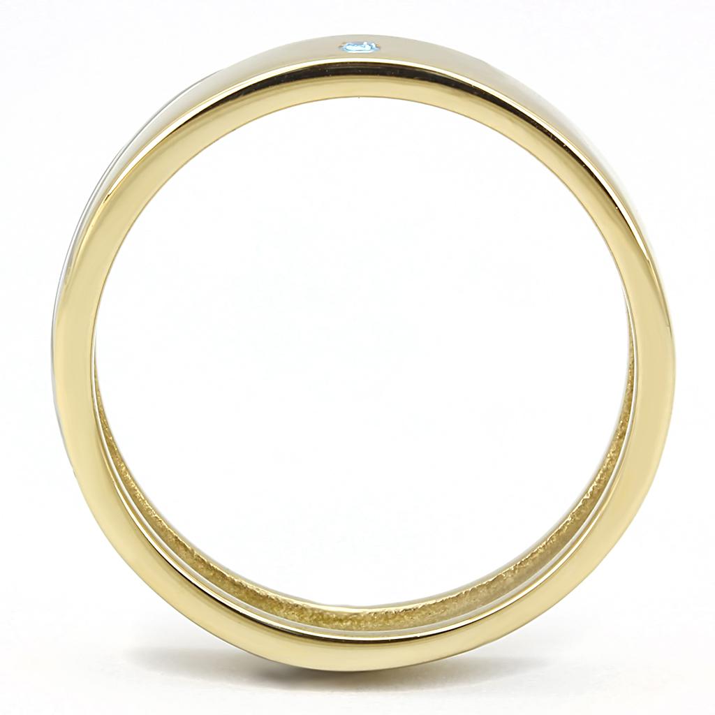 MATK3267 - Two-Tone IP Gold (Ion Plating) Stainless Steel Ring with Top Grade Crystal  in Sea Blue