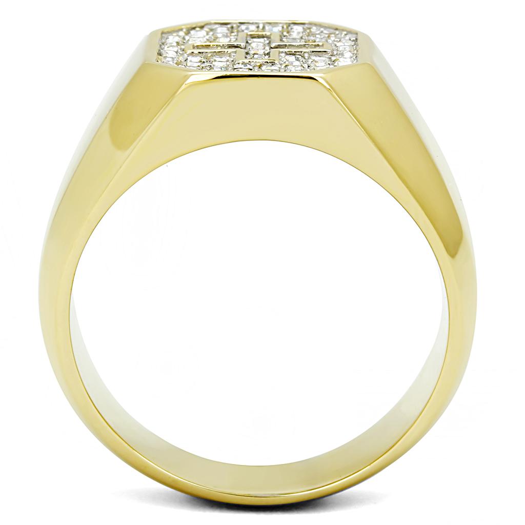 MATK3270 - Two-Tone IP Gold (Ion Plating) Stainless Steel Ring with Top Grade Crystal  in Clear