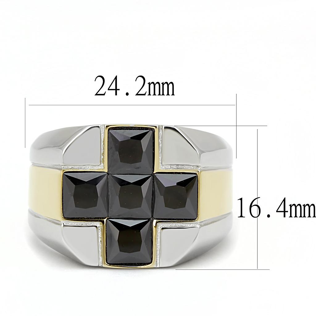 MATK3271 - Two-Tone IP Gold (Ion Plating) Stainless Steel Ring with AAA Grade CZ  in Black Diamond