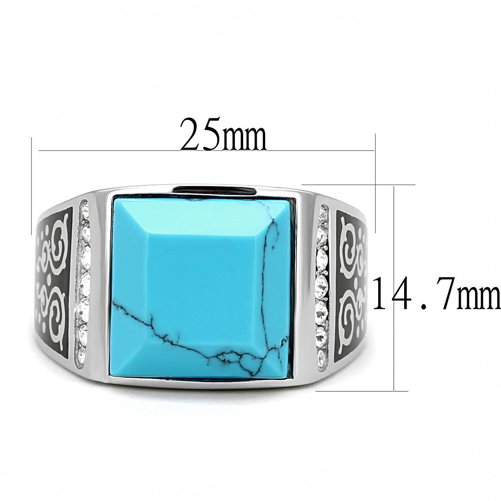 MATK3274 High polished (no plating) Stainless Steel Ring with Synthetic in Sea Blue