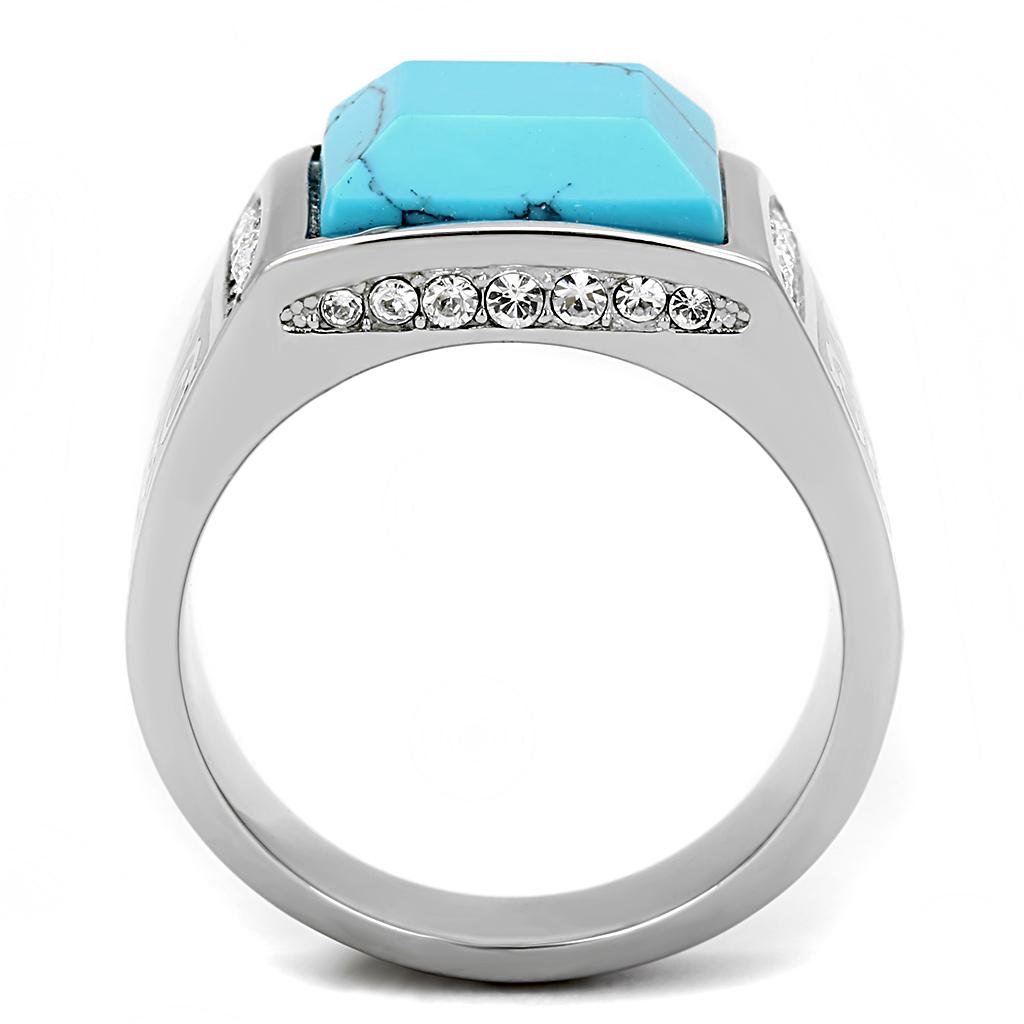 MATK3274 High polished (no plating) Stainless Steel Ring with Synthetic in Sea Blue