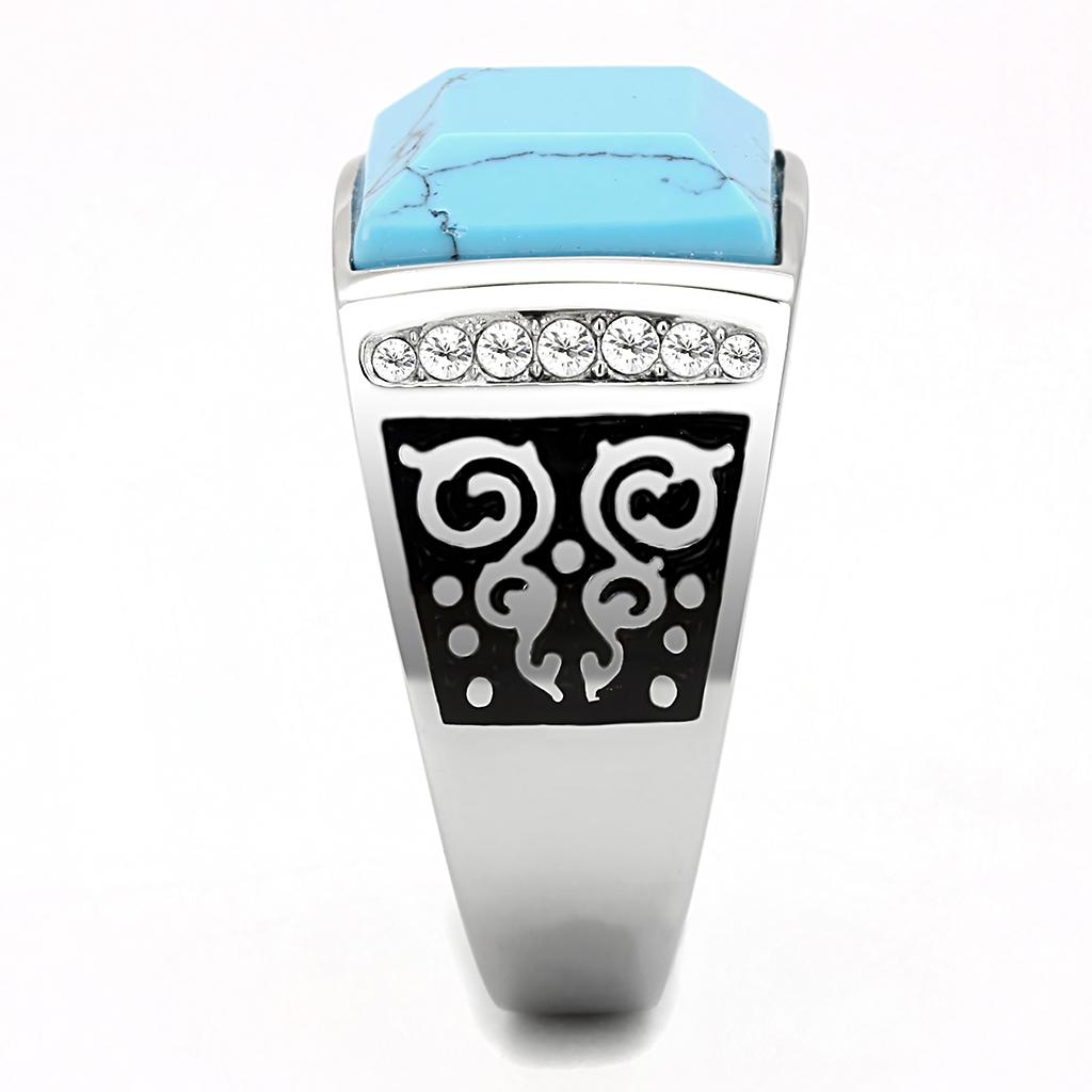 MATK3274 High polished (no plating) Stainless Steel Ring with Synthetic in Sea Blue
