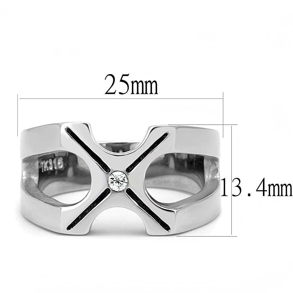 MATK3278 - High polished (no plating) Stainless Steel Ring with AAA Grade CZ  in Clear