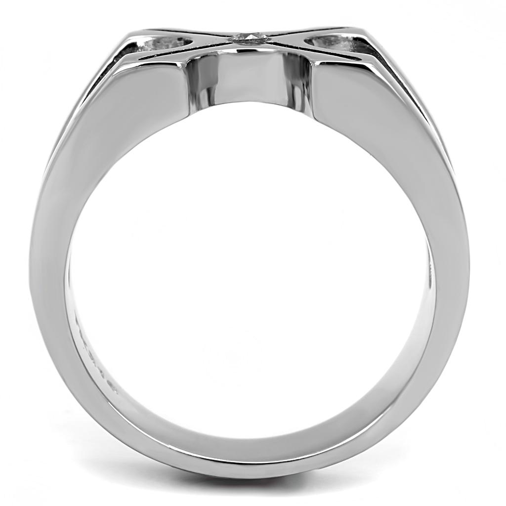 MATK3278 - High polished (no plating) Stainless Steel Ring with AAA Grade CZ  in Clear