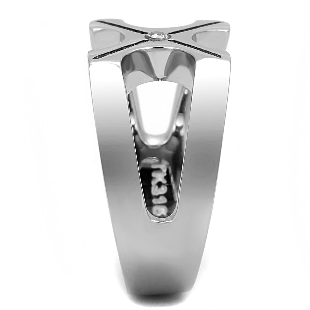 MATK3278 - High polished (no plating) Stainless Steel Ring with AAA Grade CZ  in Clear
