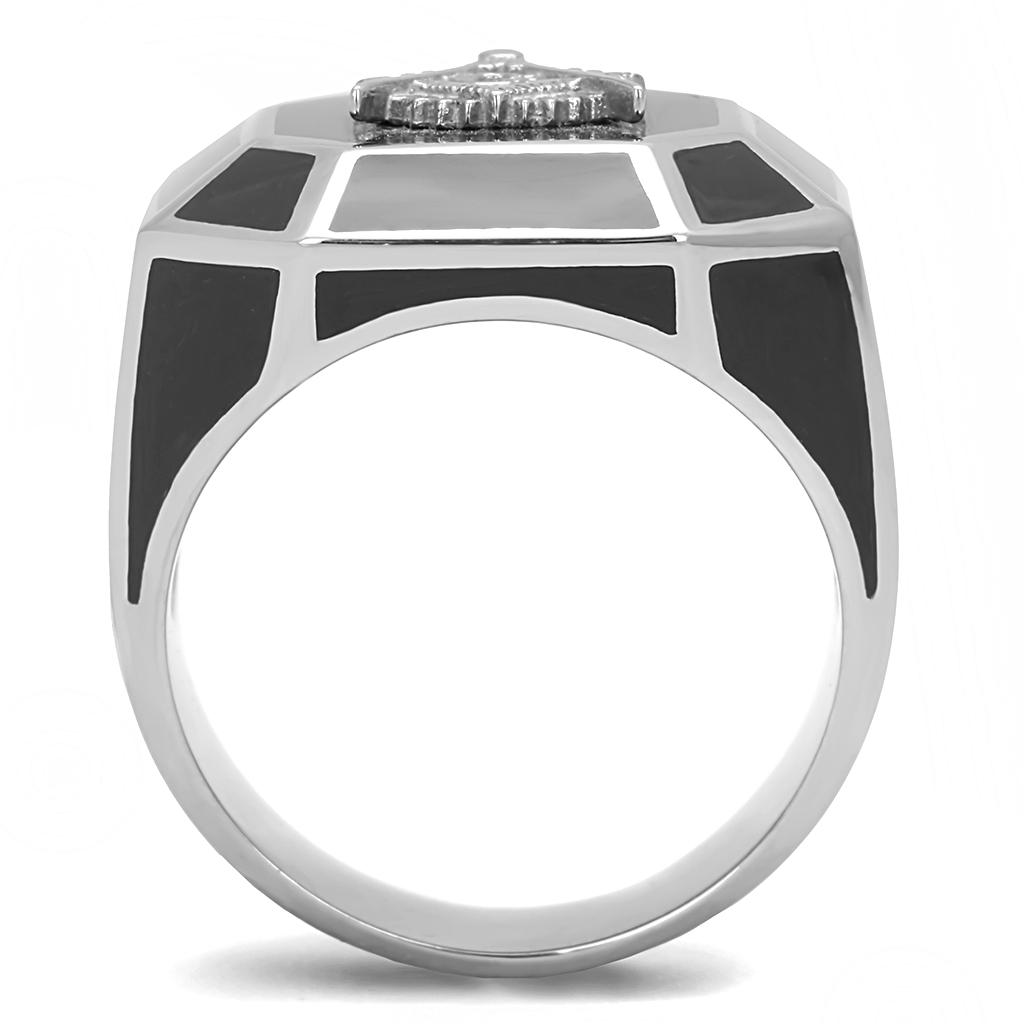 MATK3282 - High polished (no plating) Stainless Steel Ring with Epoxy  in Jet