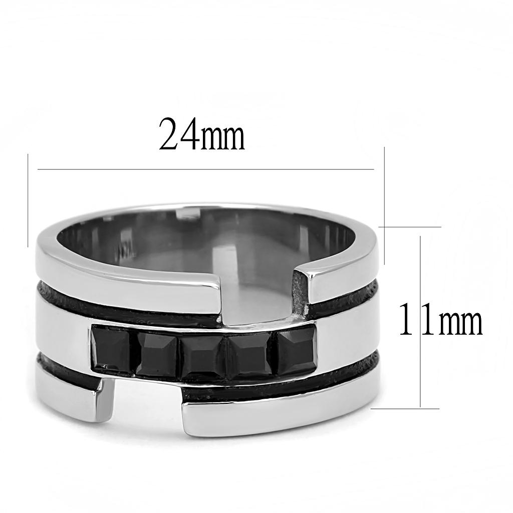 MATK3284 - High polished (no plating) Stainless Steel Ring with Top Grade Crystal  in Jet