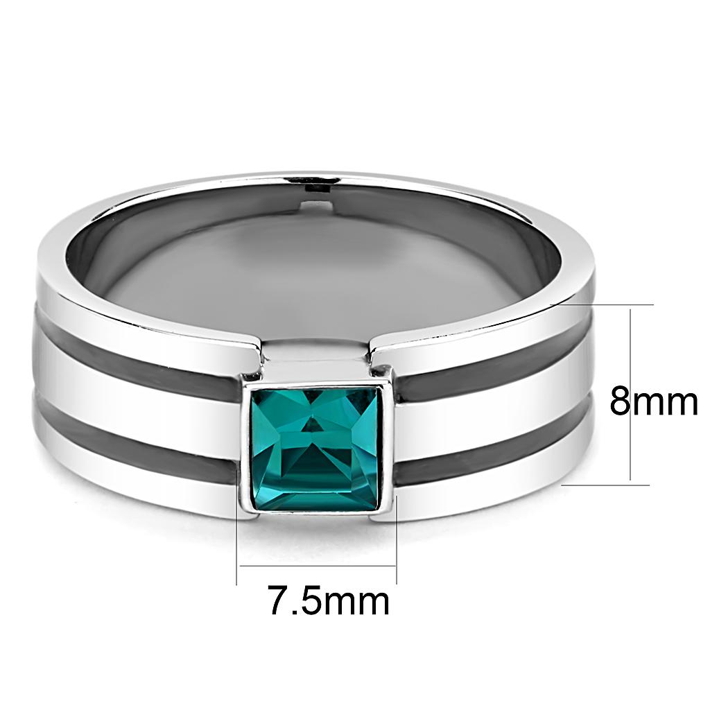 MATK3291 - High polished (no plating) Stainless Steel Ring with Top Grade Crystal  in Blue Zircon