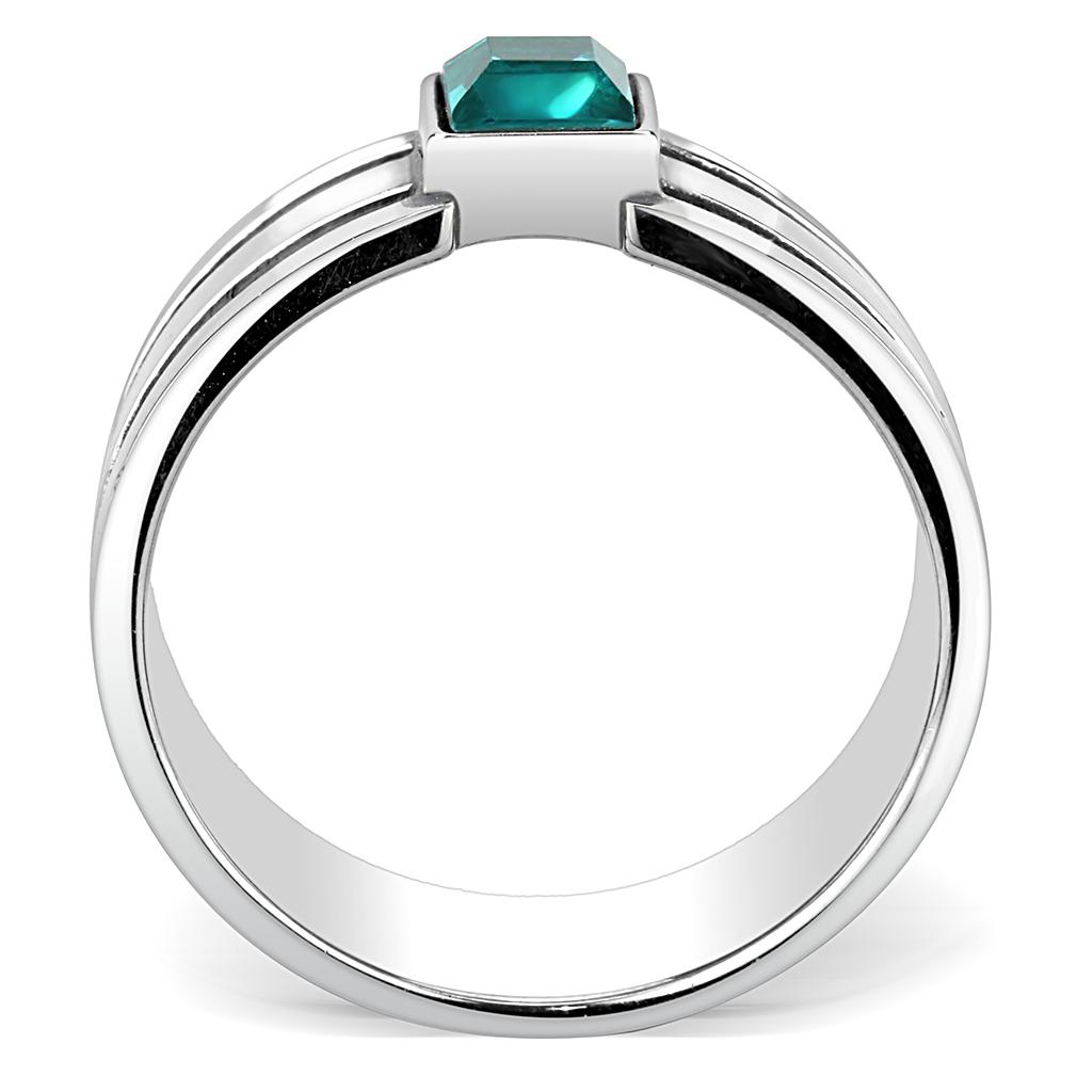 MATK3291 - High polished (no plating) Stainless Steel Ring with Top Grade Crystal  in Blue Zircon