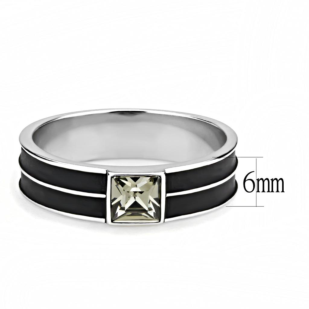 MATK3292 - High polished (no plating) Stainless Steel Ring with Top Grade Crystal  in Black Diamond