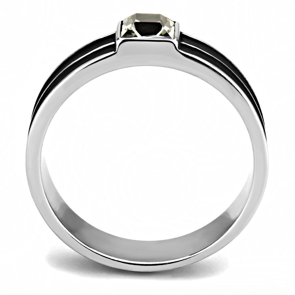 MATK3292 - High polished (no plating) Stainless Steel Ring with Top Grade Crystal  in Black Diamond