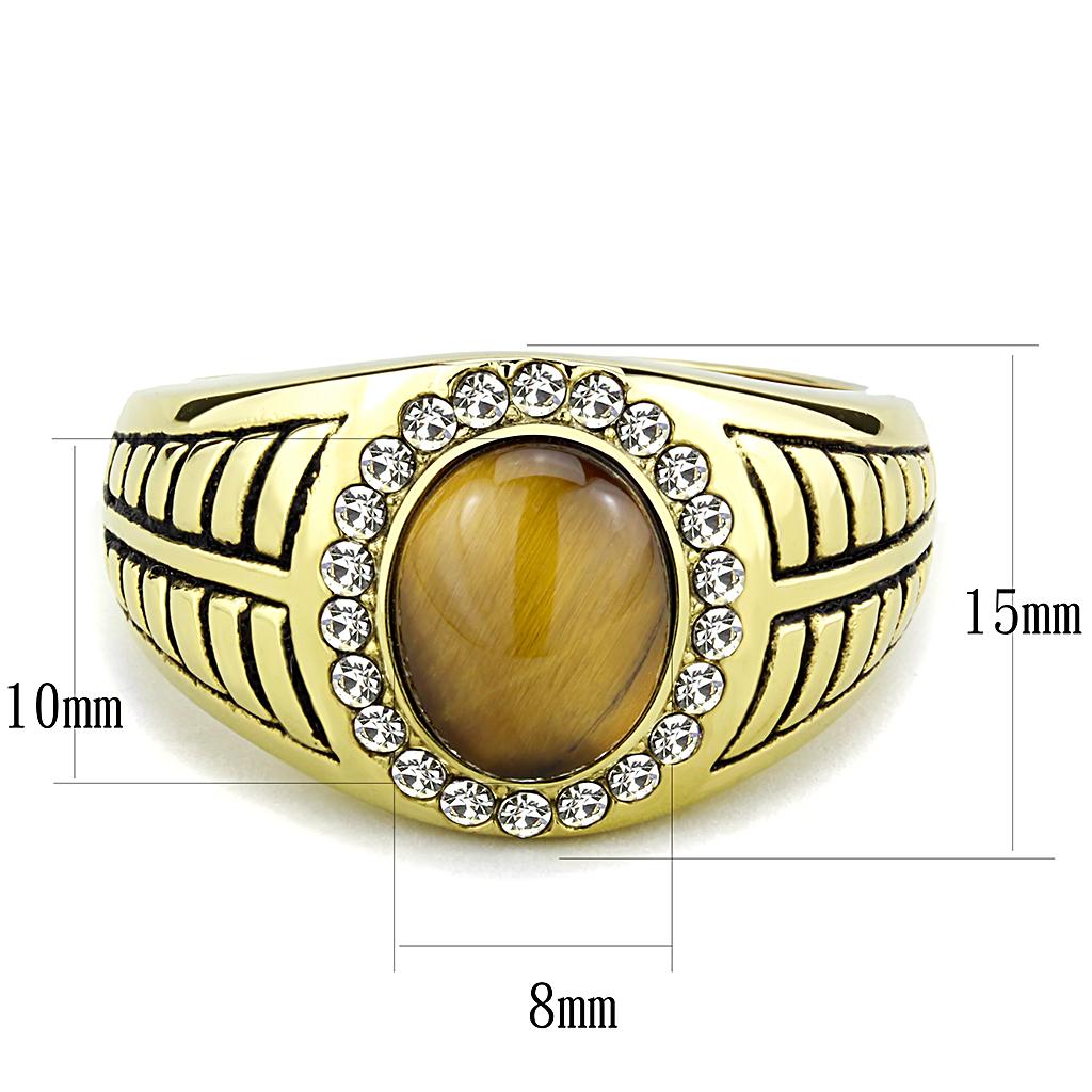 MATK3293 - IP Gold(Ion Plating) Stainless Steel Ring with Synthetic Tiger Eye in Topaz