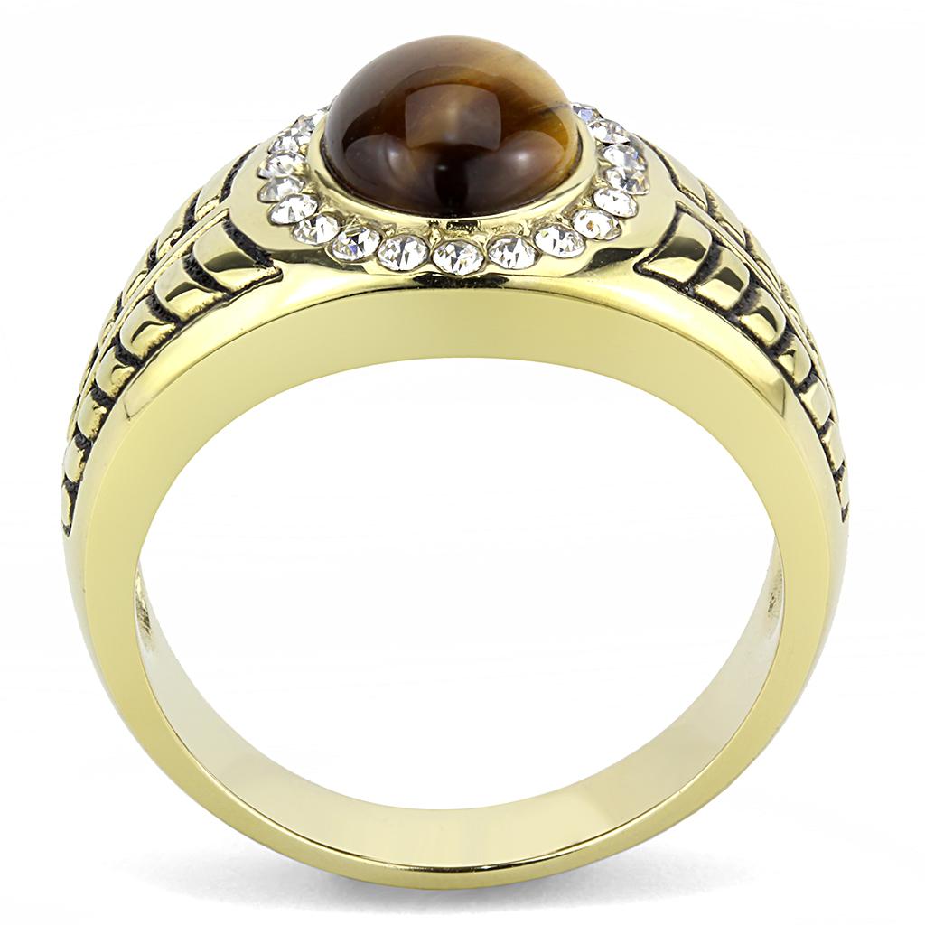 MATK3293 - IP Gold(Ion Plating) Stainless Steel Ring with Synthetic Tiger Eye in Topaz