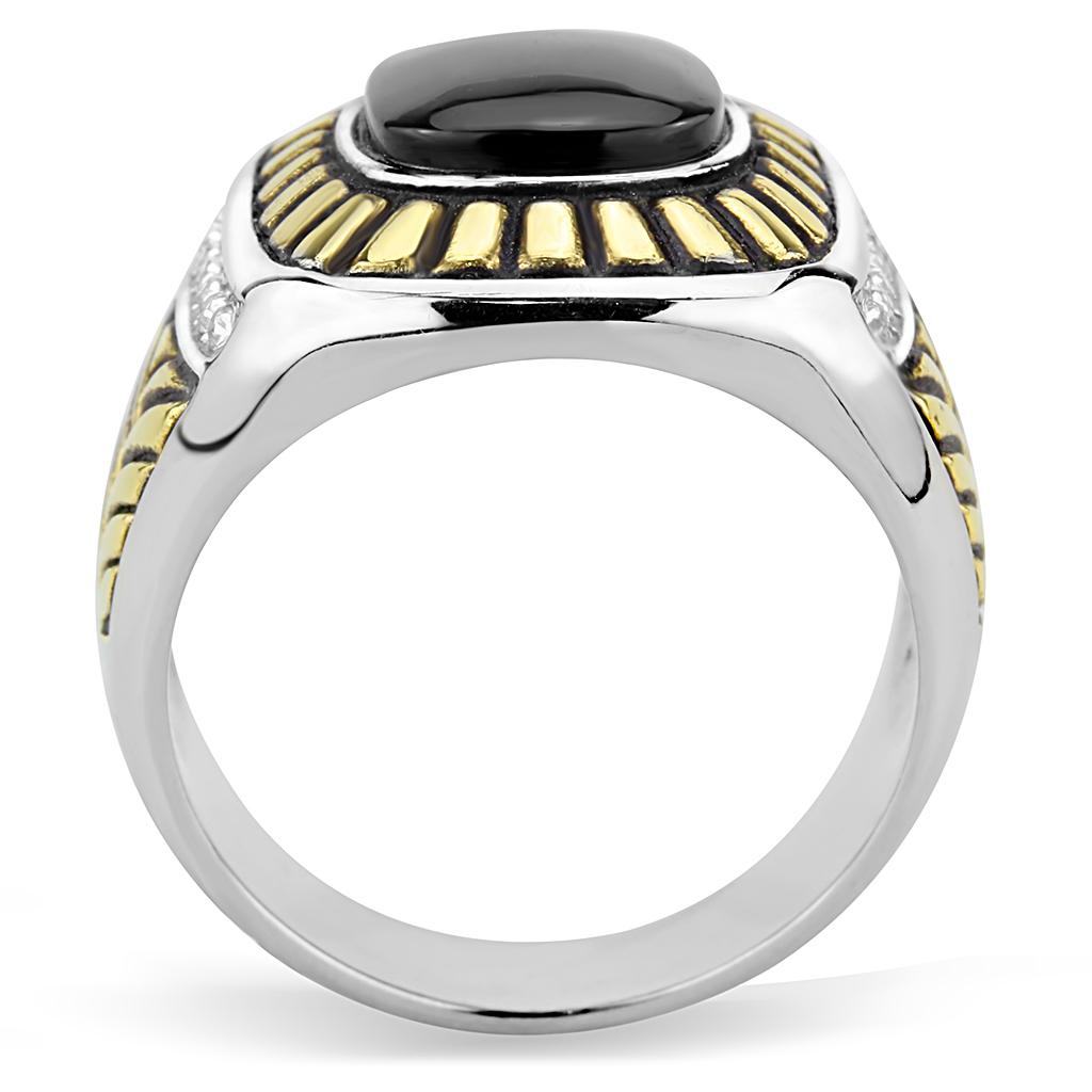 MATK3294 - Two-Tone IP Gold (Ion Plating) Stainless Steel Ring with Synthetic Onyx in Jet
