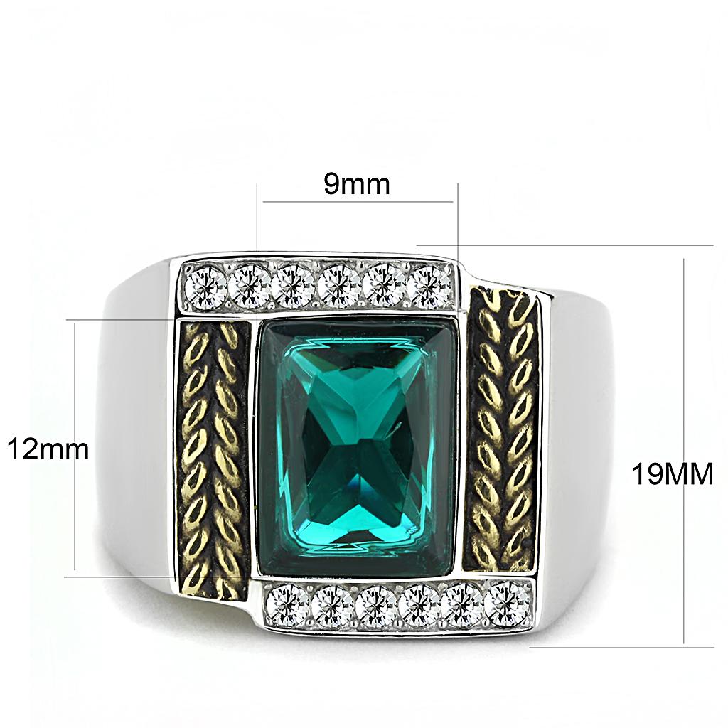 MATK3295 - Two-Tone IP Gold (Ion Plating) Stainless Steel Ring with Synthetic Synthetic Glass in Blue Zircon
