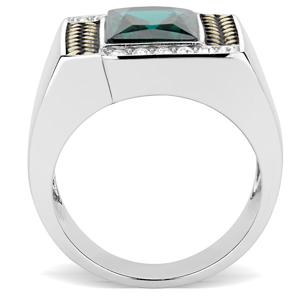 MATK3295 - Two-Tone IP Gold (Ion Plating) Stainless Steel Ring with Synthetic Synthetic Glass in Blue Zircon