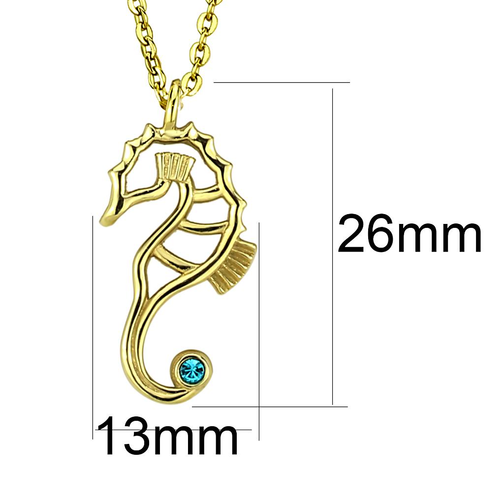 MATK3296 - IP Gold(Ion Plating) Stainless Steel Necklace with Top Grade Crystal  in Blue Zircon