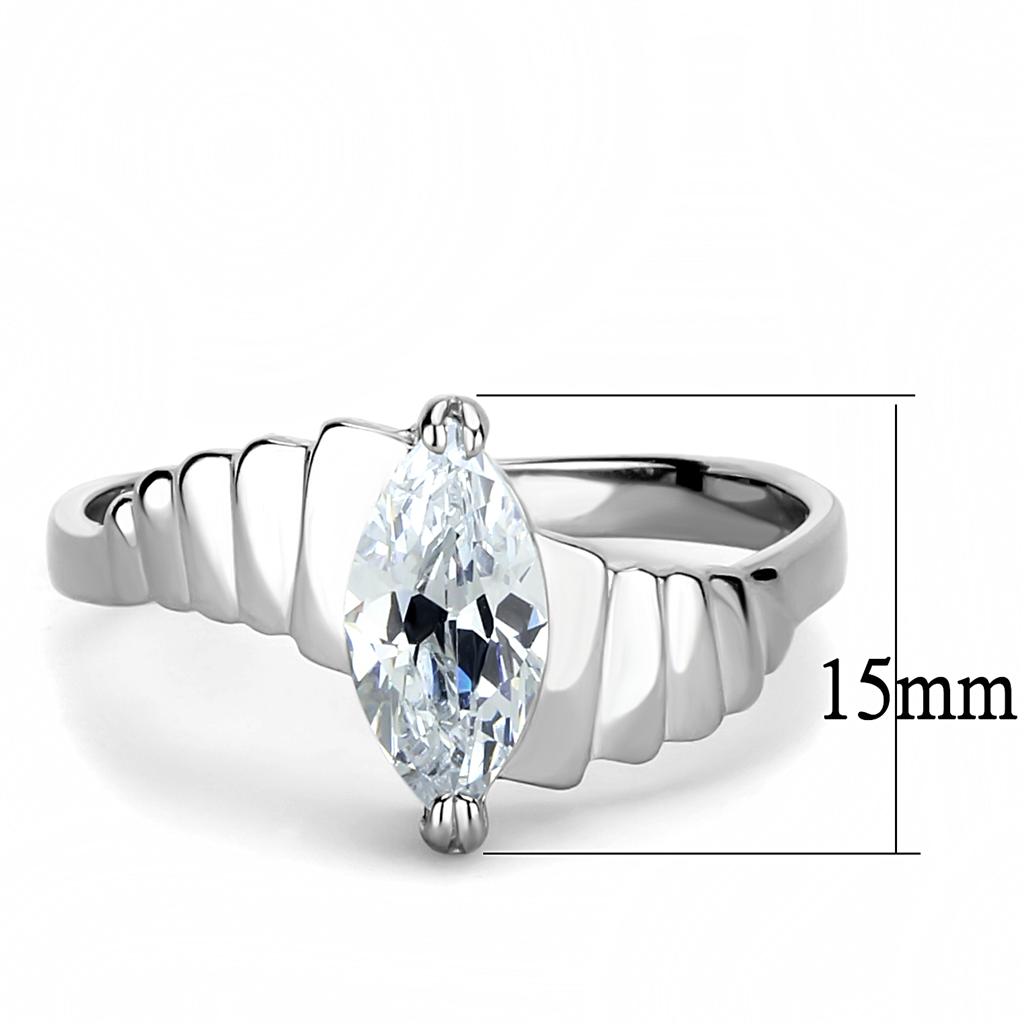 MATK3429 - High polished (no plating) Stainless Steel Ring with AAA Grade CZ  in Clear