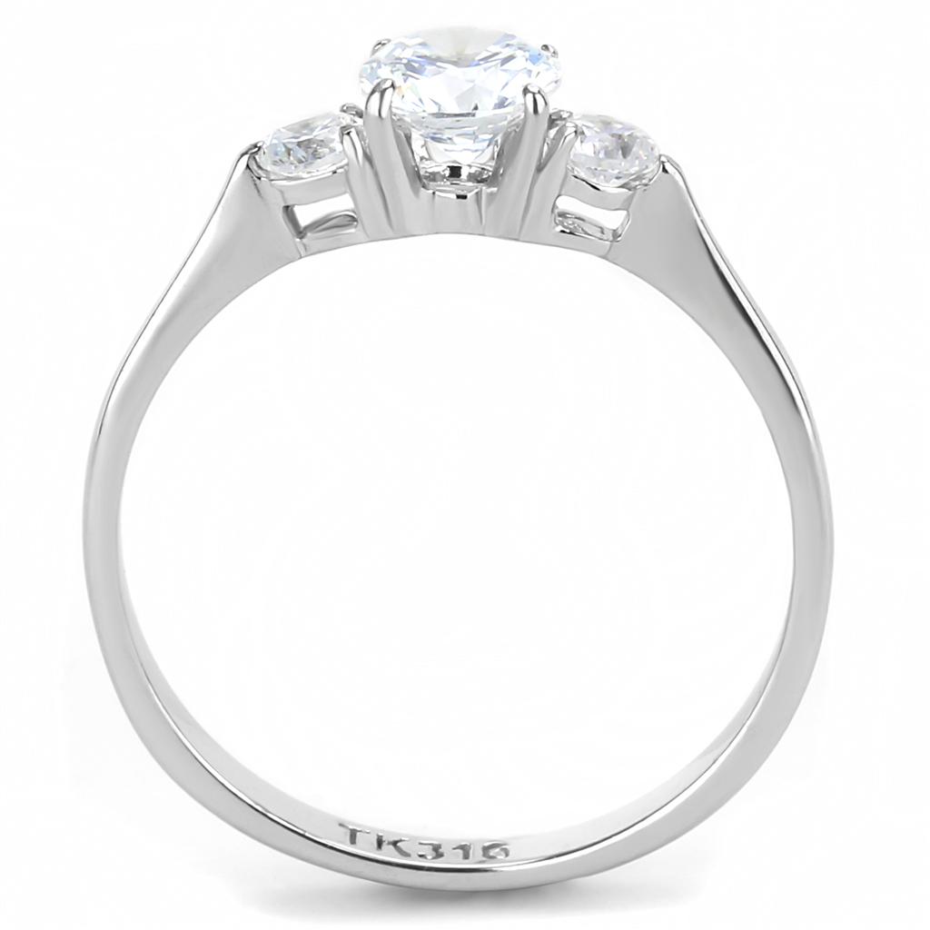 MATK3431 - High polished (no plating) Stainless Steel Ring with AAA Grade CZ  in Clear