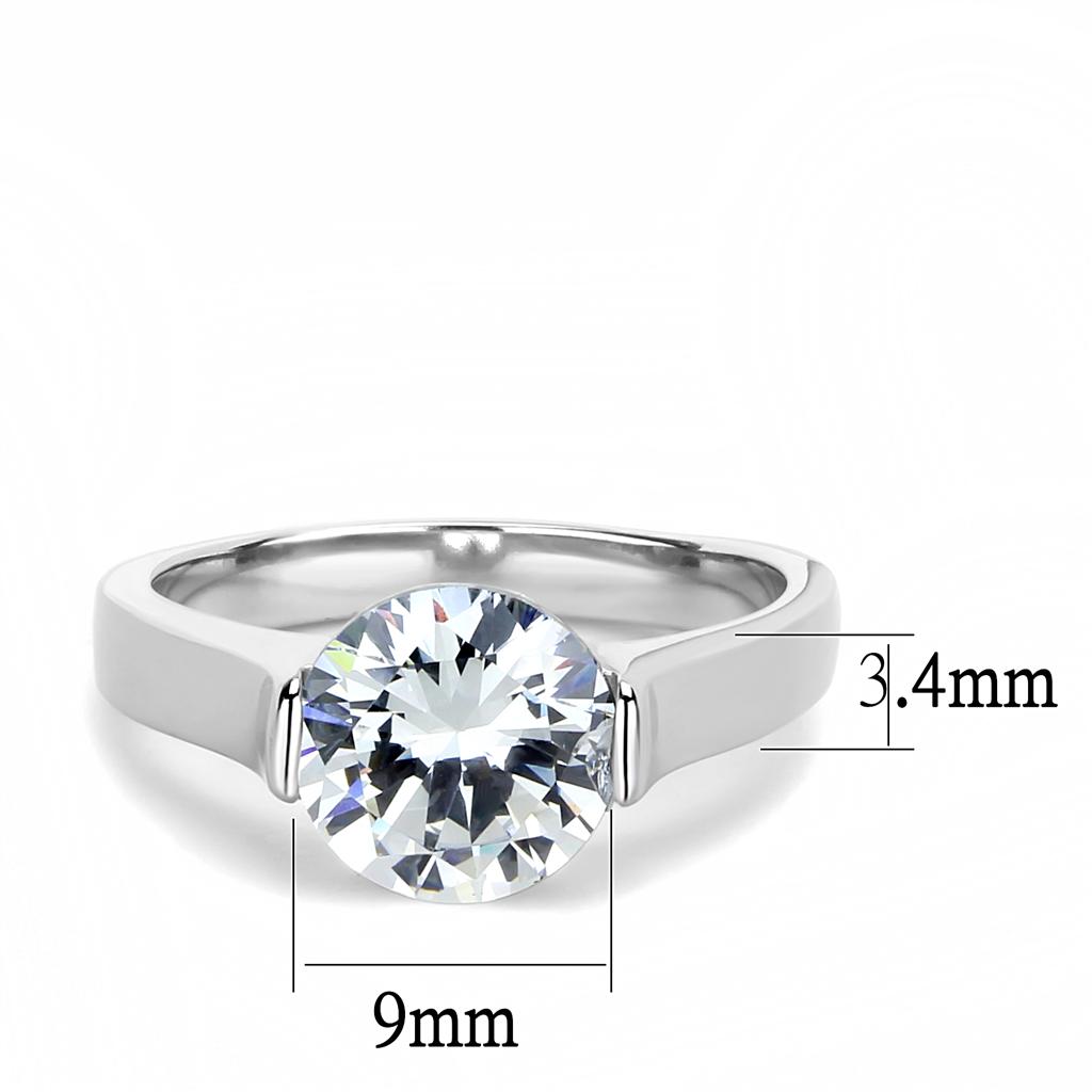 MATK3432 - High polished (no plating) Stainless Steel Ring with AAA Grade CZ  in Clear