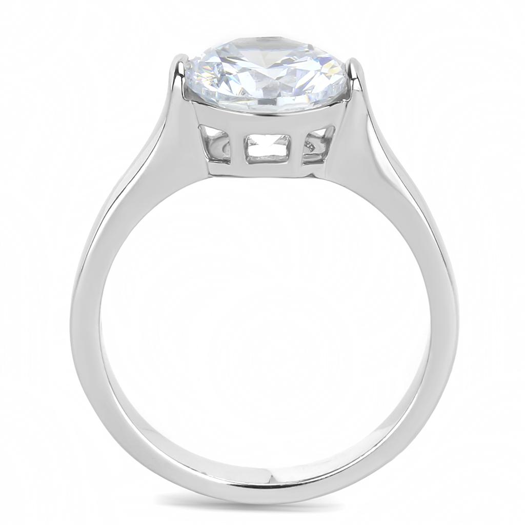 MATK3432 - High polished (no plating) Stainless Steel Ring with AAA Grade CZ  in Clear
