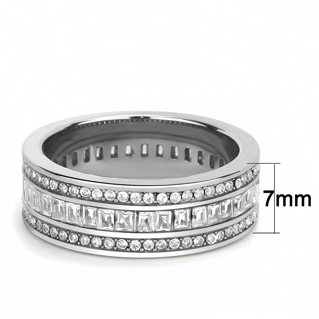 MATK3435 - High polished (no plating) Stainless Steel Ring with AAA Grade CZ  in Clear