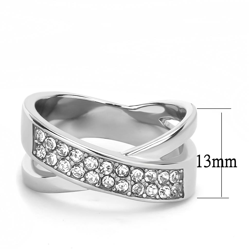 MATK3436 - High polished (no plating) Stainless Steel Ring with Top Grade Crystal  in Clear